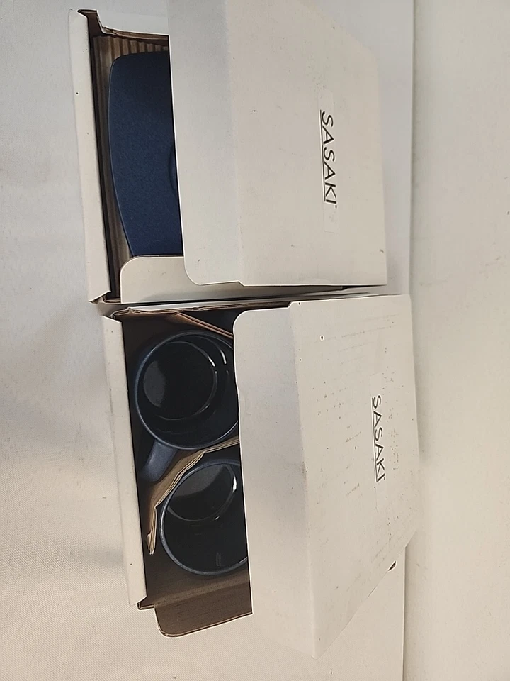 Juego de 4 tazas y platillos de café espresso azul cobalto Sasaki Kyoto Japón #19000 NUEVO Foto 2 de 4