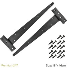 2x 18in Inch 46cm Strong Tee Hinges Black Heavy Duty Gate Shed With Fittings