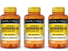 Pack 3 Mason Natural Acidophilus 20 Million Cfu Healthy Digestion 100 Chewables