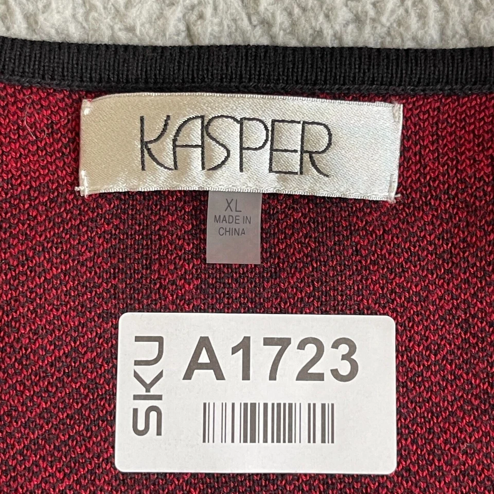 Cárdigan suéter Kasper estampado a cuadros jacquard para mujer talla XL rojo cierre de hebilla Foto 2 de 4