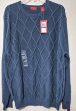 IZOD Mens Knit Sweater XL Crew Neck Pullover Braid Elegant Design Slate Blue NWT