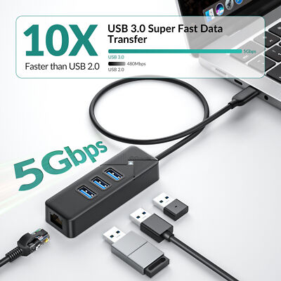 USB 3.0 Hub auf Ethernet Adapter Typ C/A auf RJ45 Netzwerkadapter Gigabit LAN