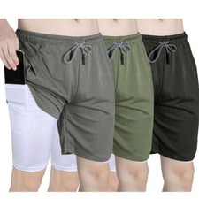 Men's 2 in 1 Running Shorts Quick Dry Sports Athletic Workout with Side Pockets