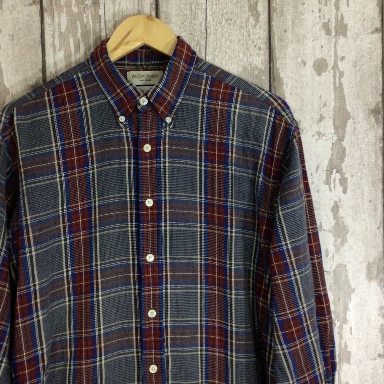 YVES SAINT LAURENT camicia uomo MEDIA quadri bottoni manica lunga