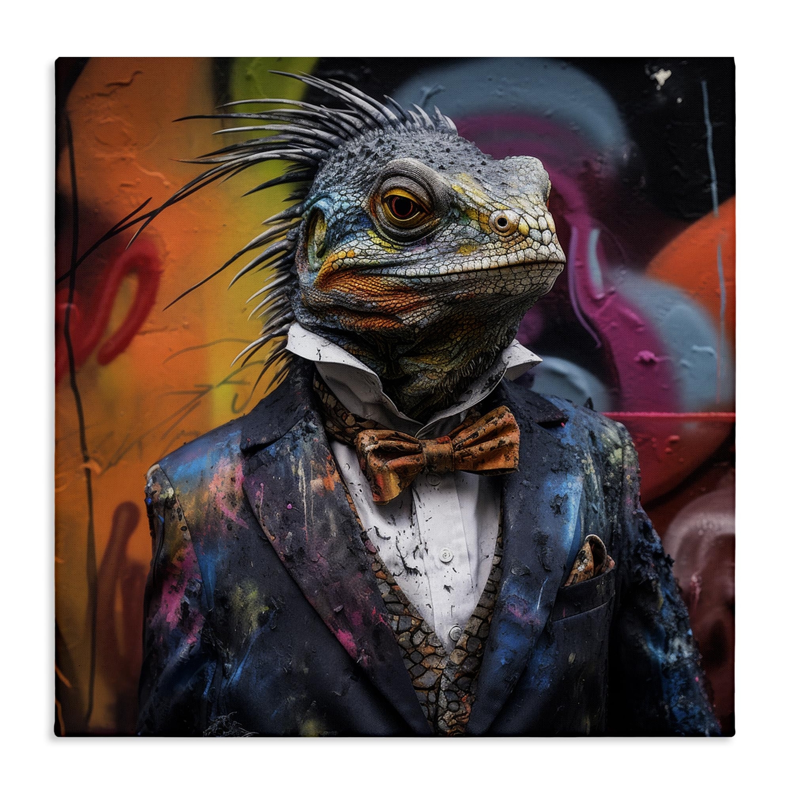 Urban Graffiti Iguana Canvas Wall Art Design by Lazar Studio