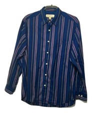 TOMMY BAHAMA Men  s Medium Blue Multicolor Striped Dress Shirt 100 Cotton