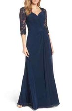 La Femme Navy Blue Ruched Twist Column Gown Dress Size 6 Orig 438