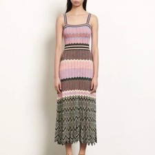 Sandro Women's Slip dress Multicolor patchwork striped pleated print dress