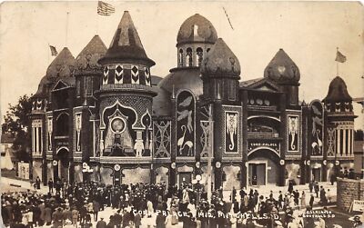 J33/ Mitchell South Dakota Postcard RPPC c1910 Corn Palace Crowd Slack  181