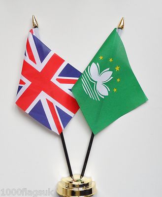 Vereinigtes Königreich & China Macau Region Doppelte Freundschaft Tisch Flagge Set