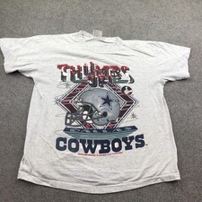 Vintage Dallas Cowboys Shirt Mens Large Gray NFL Thumbs Up Crystal Mills 90s