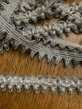 BTY - Vintage  High End 7/8" Scalloped  Metallic Silver With Pearls  braid  Trim
