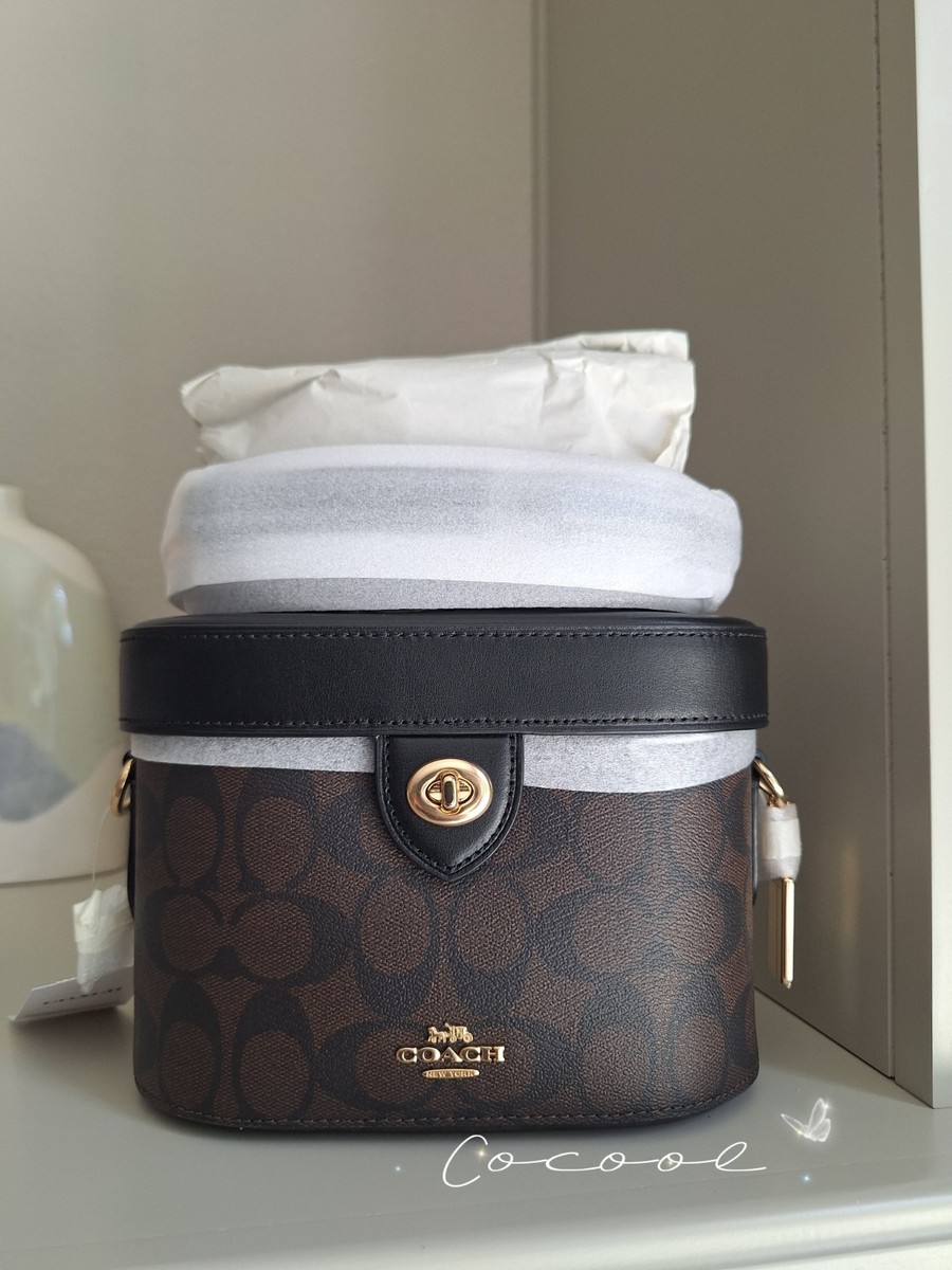NWT Coach In Signature Kay Turn-Lock Canvas Brown Black Crossbody