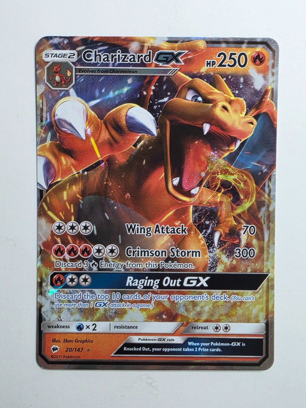 Pokemon Card - Charizard GX - #20/147 - Burning Shadows - Holo - MP
