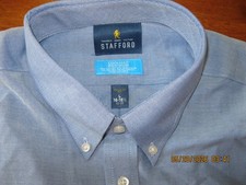 NWT 60 Stafford COOLMAX Regular Fit LG 16-16.5 32-33 Blue Button Dress Shirt
