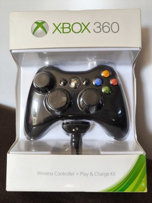 Xbox 360 Microsoft Wireless Controller Play & Charge Kit Schwarz Neu & OVP