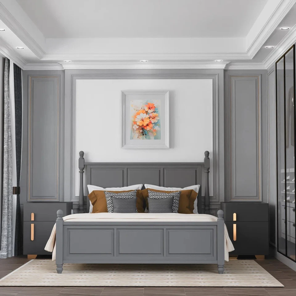 Mesita de noche con caja fuerte y luces LED y carga inalámbrica y altavoz Bluetooth Foto 2 de 4