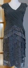 Adrianna Papell Layered Mini Dress 8 Blue Gray Ruched Wedding Cocktail Formal