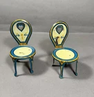 Antique Lithograph Dollhouse Peacock Art Nouveau Metal Chairs J. Chein