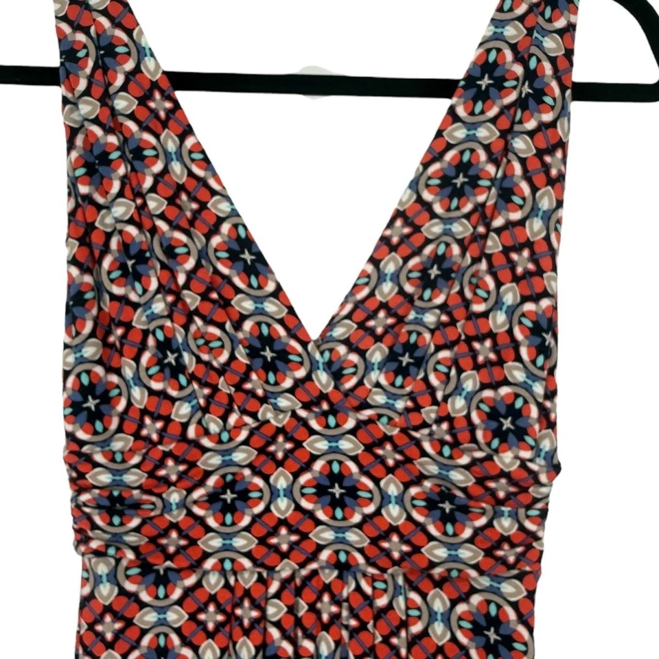 Maxi Vestido Tejido Tarta Limón Sin Mangas Cuello en V Estampado Geométrico Talla Pequeña Ropa de Resort Foto 4 de 4