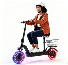 500W Adult Electric Scooter 10"Tire With SEAT Folding w/Storage Basket Commuter