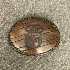 VTG Western Hand Tooled Leather Belt Buckle “C” Monogram Cowboy 3.5” MADE IN USA