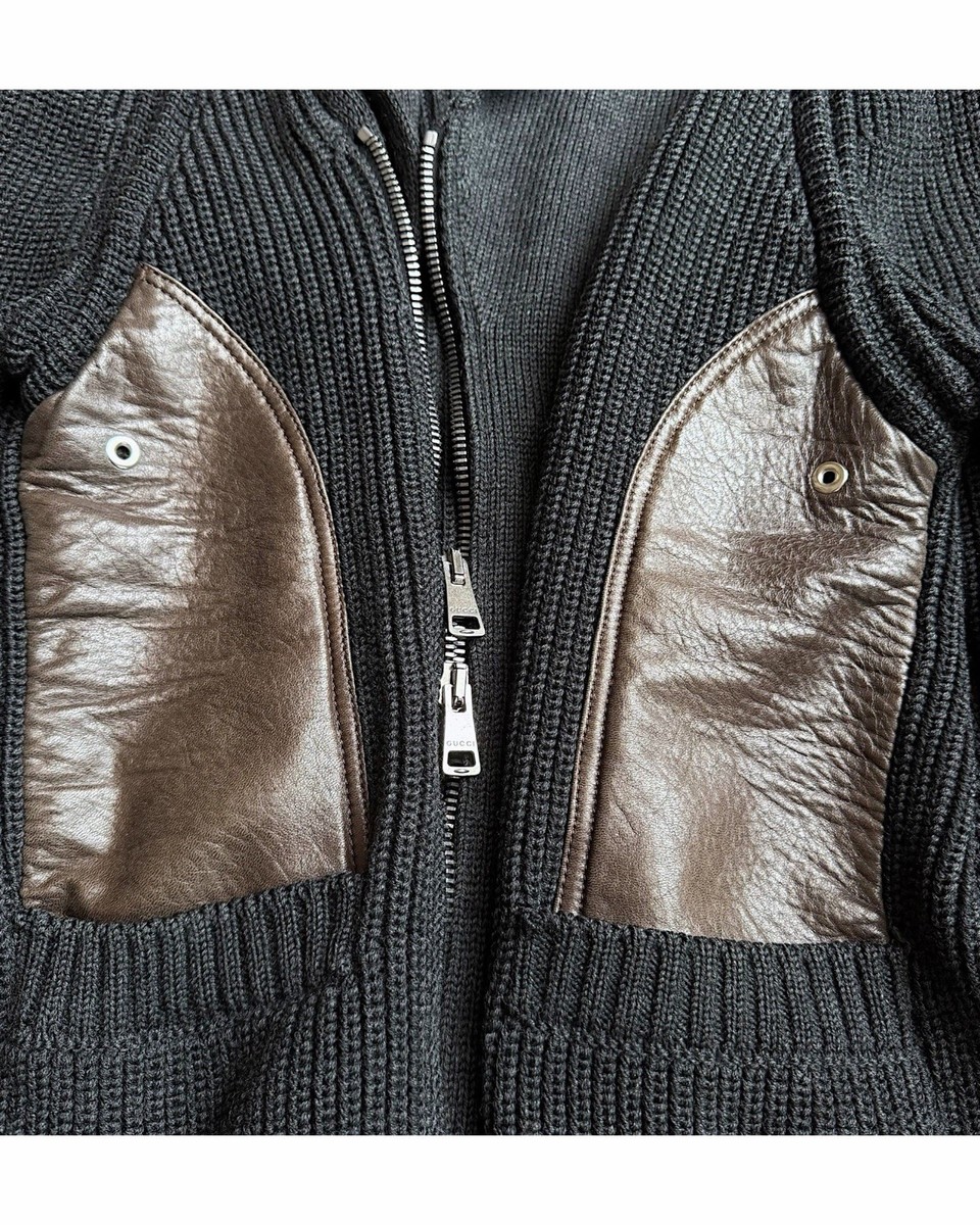Gucci by Tom Ford AW2003 Leather Panel Trim Drivers Knit Jacket
