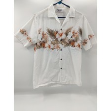 Pacific Legend Mens Hawaiian Shirt Medium White Floral Border Cotton Made in USA