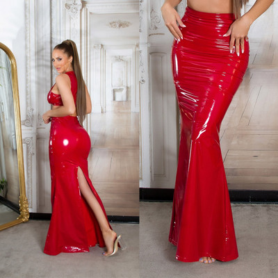 SeXy Partx Maxirock Kunstleder Rock Glossy High Waist A-Linie 36 Glanz  rot