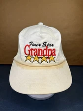 Vintage Four Star Grandpa Grandad Birthday White Mesh SnapBack Hat Embroidered
