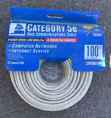 CAT 5E Data Cable Computer Networks Internet Service 100FT 24 Gauge Ethernet New