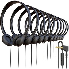 10 Pack Bulk Wired On-Ear Leather Headphones with Microphone and 3.5mm Connec...