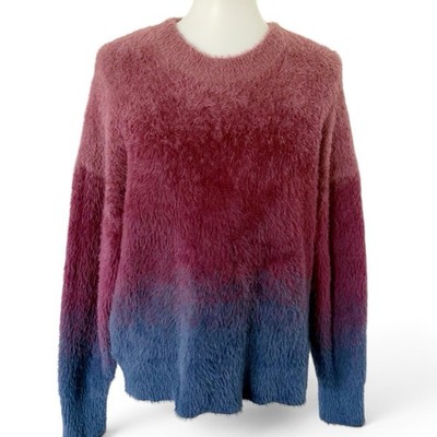 Time & Tru Ombre Gradient Fuzzy Furry Sweater XL Colorful Pullover Popover