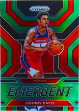 Johnny Davis RC 2022-23 Panini Prizm EMERGENT Green Prizms Holo Rookie Card #13. rookie card picture