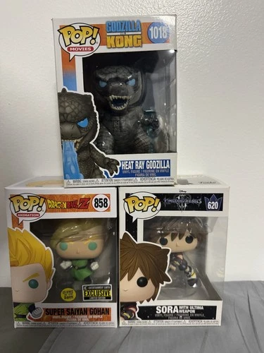 Funko Pop! Lot of 3 Random (Godzilla, Super Saiyan Gohan, Sora Ultima Keyblade)
