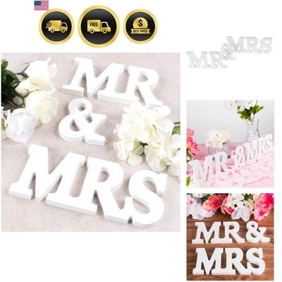 White Wooden Mr and Mrs Signs Wedding Present for Party Table Top Dinner Deco...