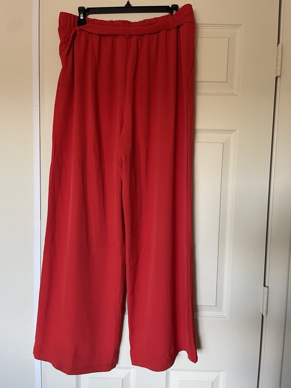 Melloday Women’s Red Solid Wide-Leg Pants Elastic Waist Tie Accent Size L