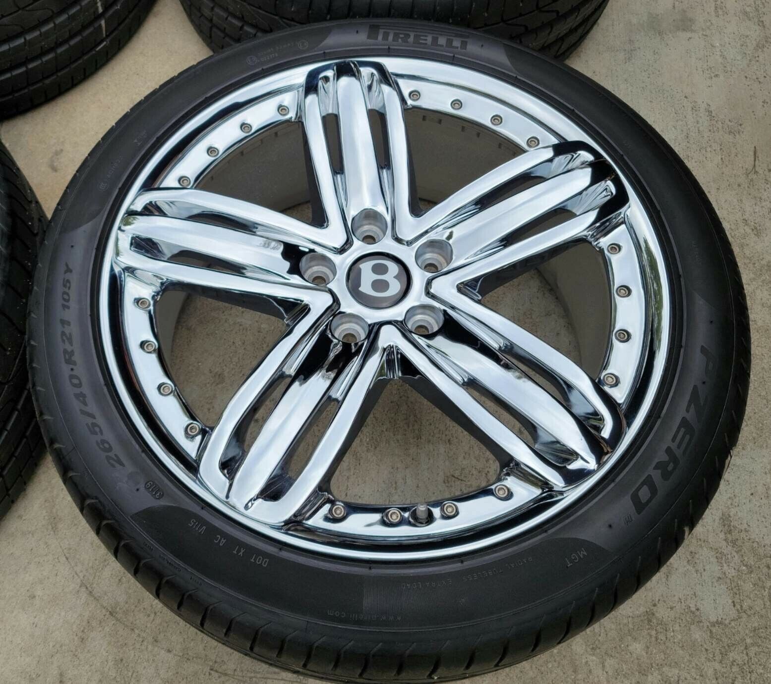 21 NEWLY CHROMED OEM FACTORY ORIGINAL GERMANY BENTLEY MULSANNE WHEELS. NO TIRES.