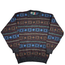 Vintage Colore Italia Sweater Mens L Geometric Wool Blend Made in Italy 90s Knit