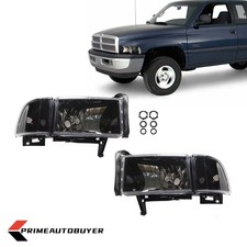 For Dodge Ram 1500 2500 3500 94-02 Black Housing Headlights Corner Signal Lamps