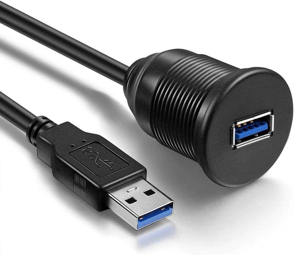 USB 3.0 Male to Female AUX Flush Mount Extension Cable for Car Truck black - Image 2 of 4