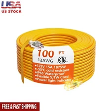 Extension Cord Heavy Duty Waterproof 100 Ft Flexible 3 Prong Cold-Resistant NEW