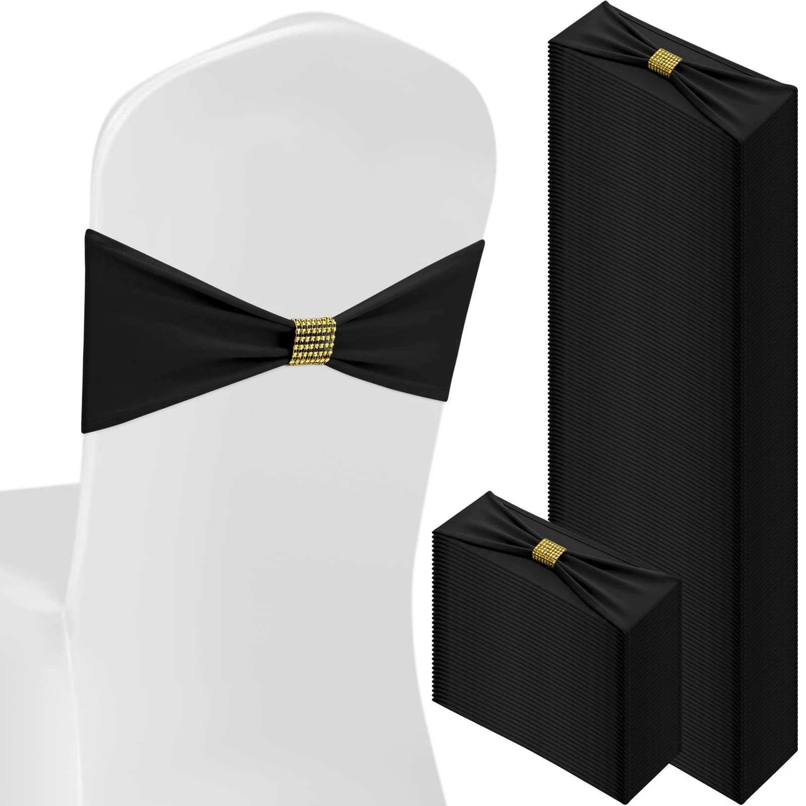 100 Pcs Spandex Chair Sashes Bows with Rhinestone Ring Buckle Slider Elastic ...