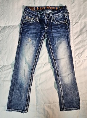 Rock Revival Elean Capri Distressed Jeans Size 25 Embellished
