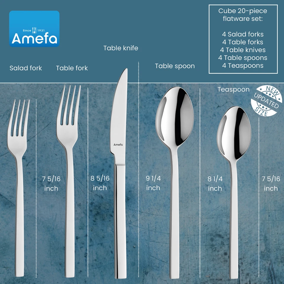 Juego de cubiertos Amefa Cube 20 piezas, servicio para 4 cubiertos de lujo de acero inoxidable Foto 2 de 4
