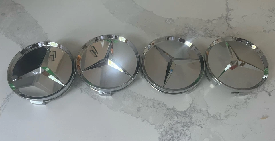 4 件套 75 毫米车轮中心轮辋轮毂盖适用于梅赛德斯-奔驰银色镀铬之星 — 第 4/4 张图片