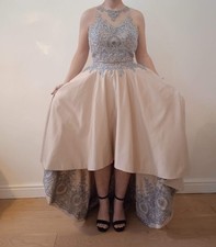 Prom dress size 8 champagne with gorgeous embroidered silver sequin design