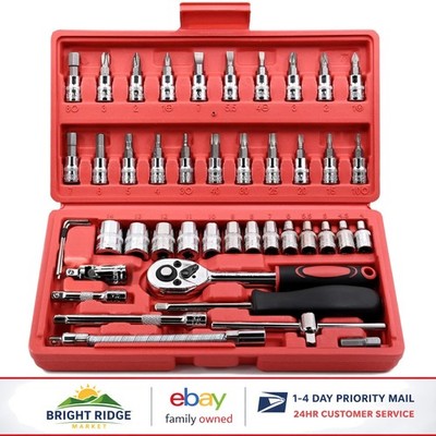 Portable 46-Piece Socket Wrench Set with Chrome Vanadium Steel Construction