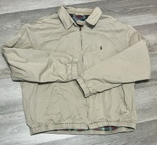Polo Ralph Lauren Harrington Jacket Men XL Tan Khaki Plaid Lined Full Zip Cotton