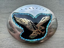 Johnson Held J H Inlaid Turquoise Eagle Vintage Belt Buckle Handcrafted